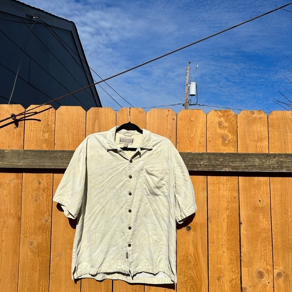 Jamaica‎ Jaxx Silk Hawaiian Shirt Mens Large Aloha Button Front Off White Cream - Picture 1 of 8